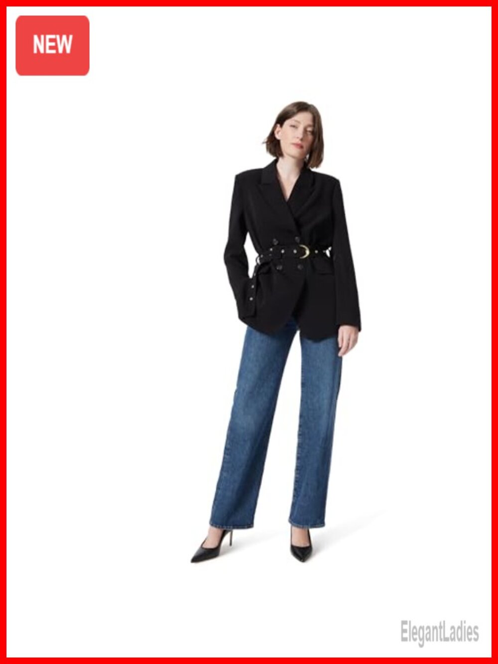 Oversized Double Breasted Belted Wide Blazer Wool Blend Business Casual